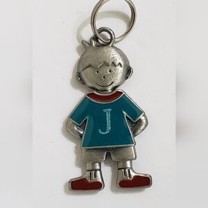Silver and Teal Boy with Red Accents Charm